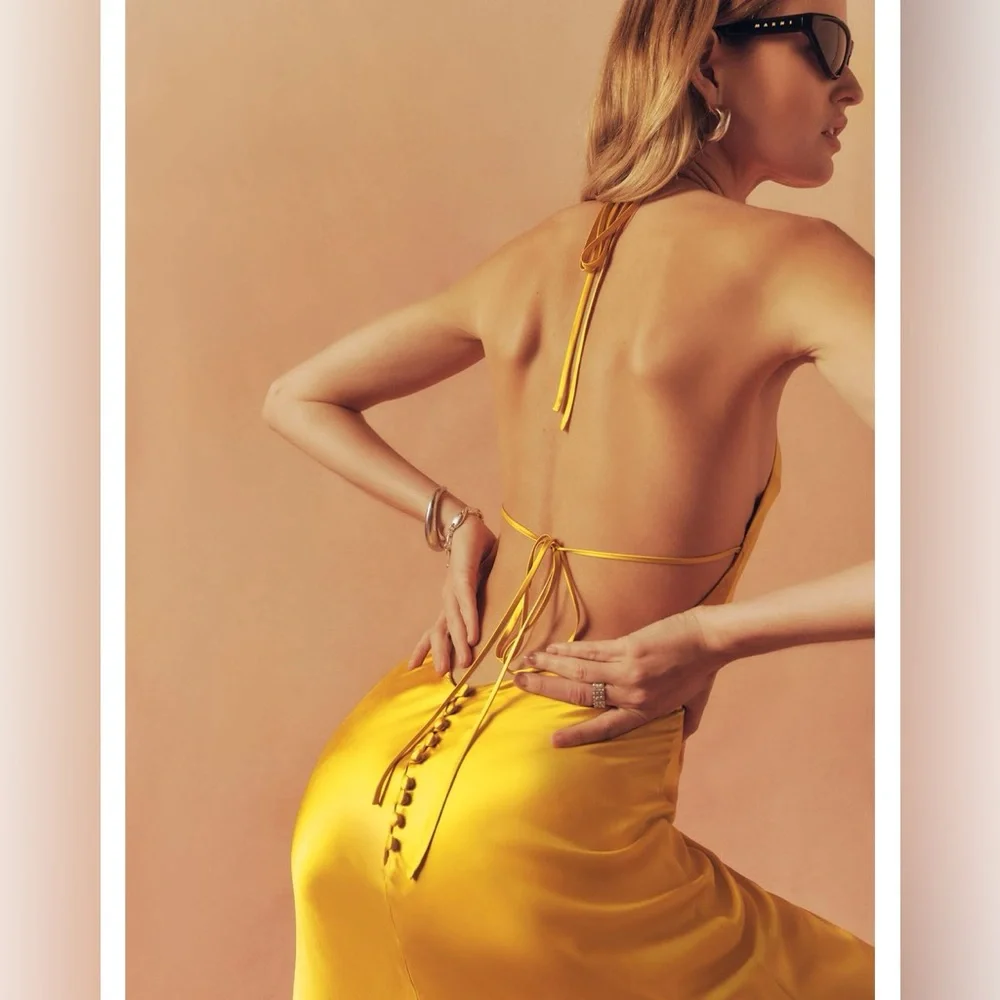 Reformation Jeany Silk Dress Tumeric Size Large NWT - Picture 2 of 16